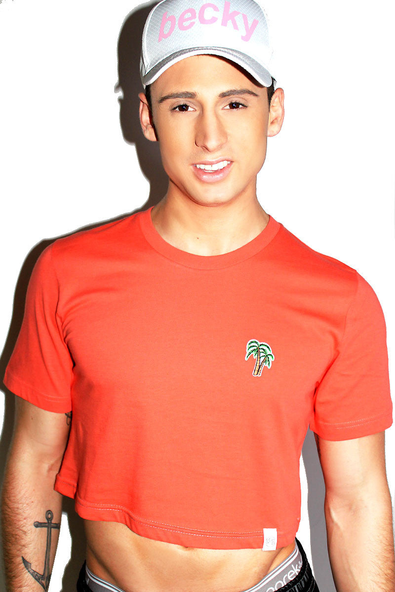 Palm Tree Patch Crop Tee-Coral