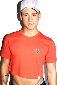 Palm Tree Patch Crop Tee-Coral