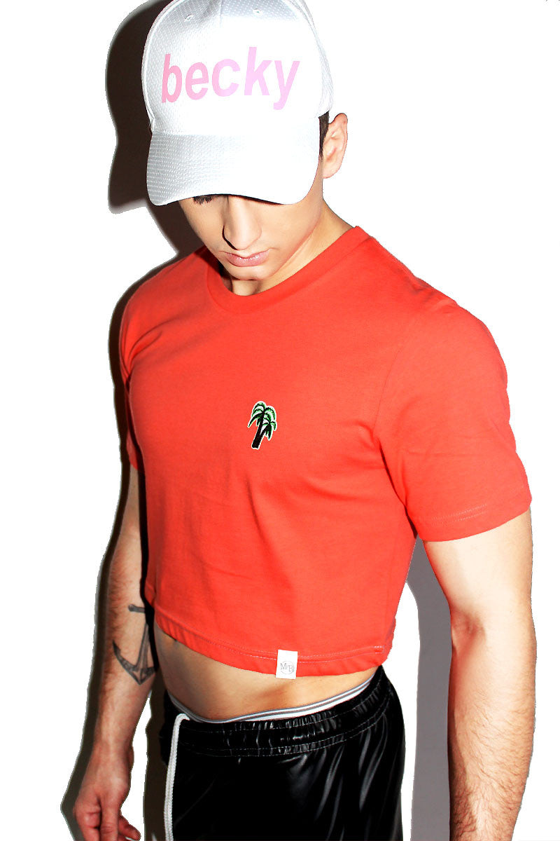 Palm Tree Patch Crop Tee-Coral