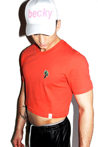 Palm Tree Patch Crop Tee-Coral