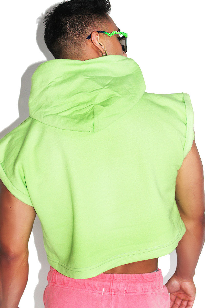 Palm Tree Pasties Sleeveless Crop Hoodie-Neon Green