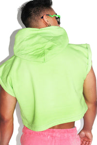 Palm Tree Pasties Sleeveless Crop Hoodie-Neon Green