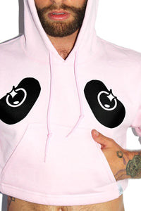 Panda Long Sleeve Crop Hoodie-Pink