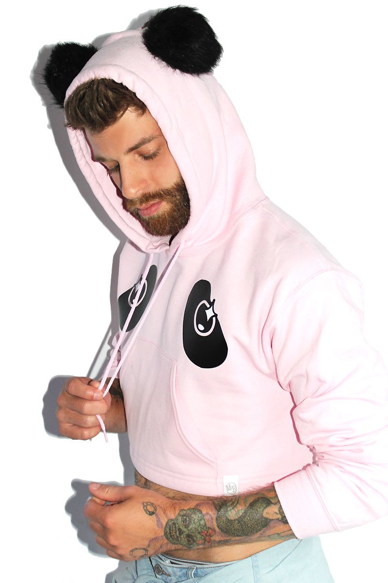 Panda Long Sleeve Crop Hoodie-Pink