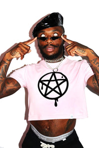 Dripping Pentagram Crop Tee- Pink