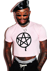 Dripping Pentagram Crop Tee- Pink
