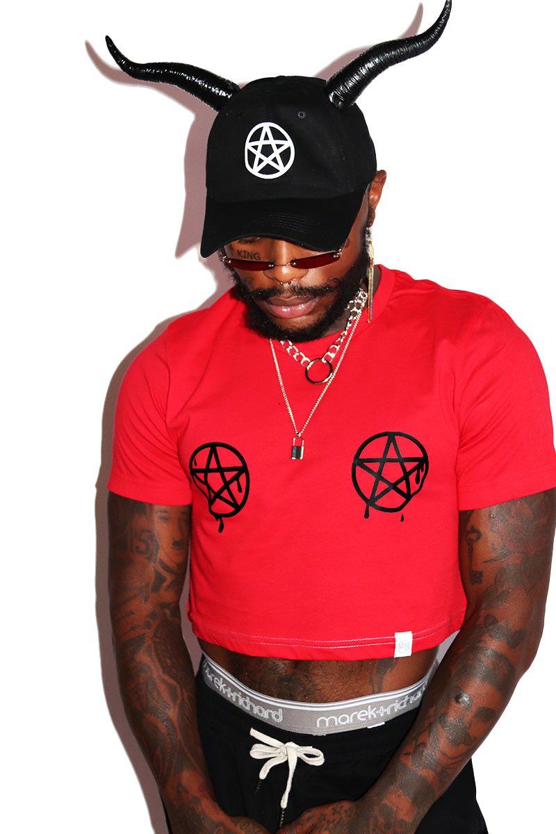 Pentagram Pasties Crop Tee- Red