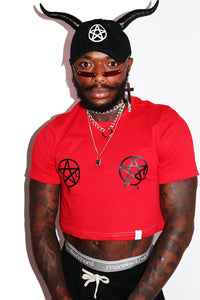 Pentagram Pasties Crop Tee- Red