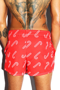 Candy Cane All Over Active Shorts- Red