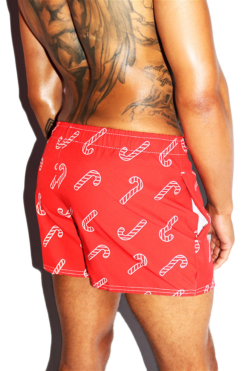 Candy Cane All Over Active Shorts- Red