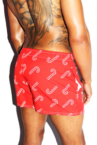 Candy Cane All Over Active Shorts- Red
