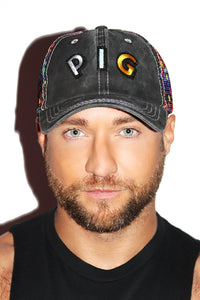 Pig Vintage Rainbow Cheetah Dad Hat - Black