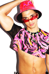 Acid Trip Mesh Extreme Crop Tee- Pink