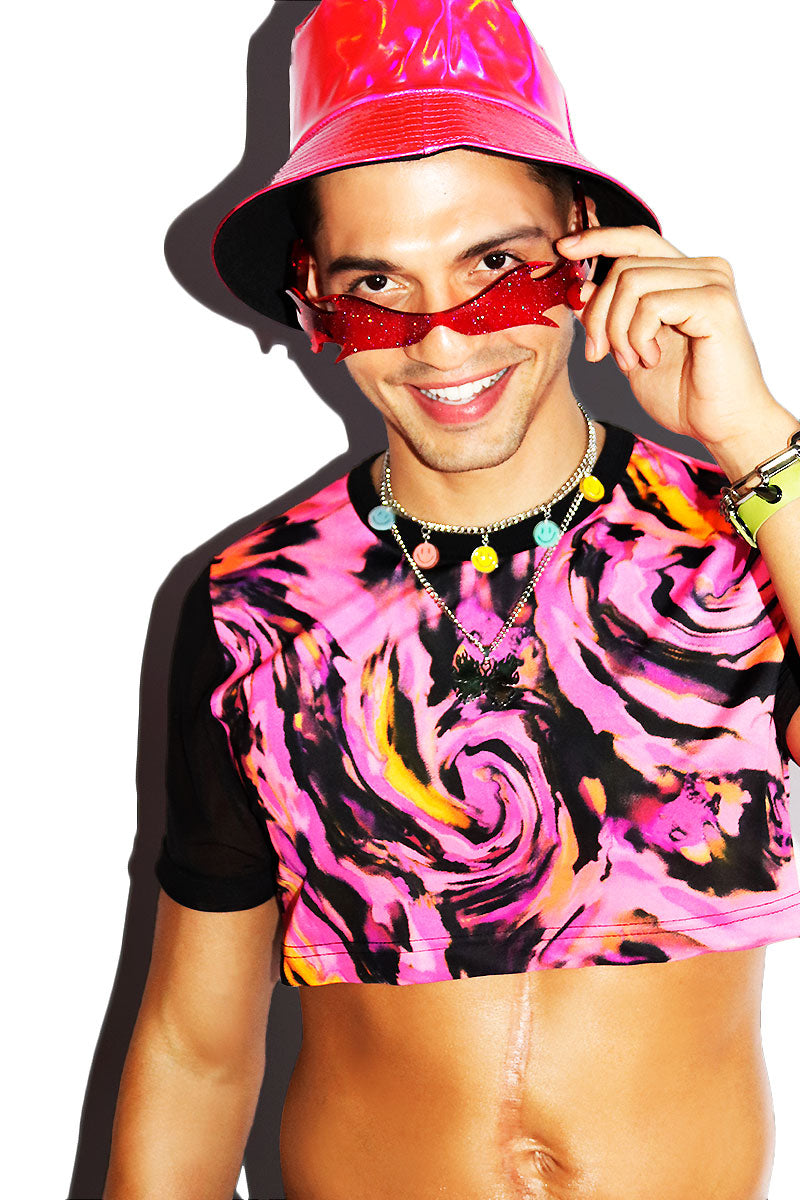 Acid Trip Mesh Extreme Crop Tee- Pink