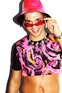 Acid Trip Mesh Extreme Crop Tee- Pink