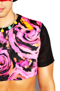Acid Trip Mesh Extreme Crop Tee- Pink
