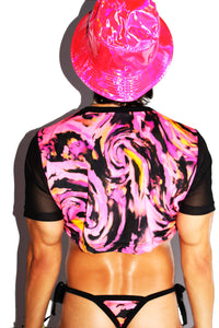 Acid Trip Mesh Extreme Crop Tee- Pink