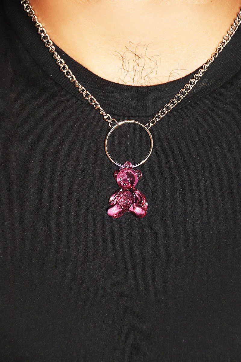 Neon Teddy Bear Necklace -Pink
