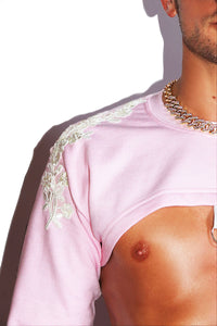 Lacey Stacey Long Sleeve Arch Crop Sweatshirt- Pink