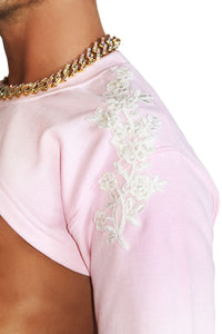 Lacey Stacey Long Sleeve Arch Crop Sweatshirt- Pink