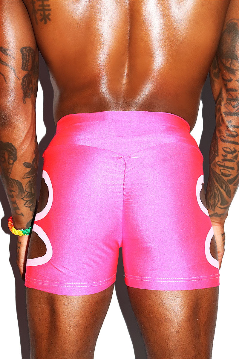 Rave Cutout Booty Biker Shorts Neon Pink Marek Richard