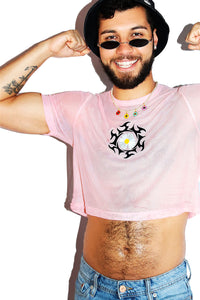 Daisy Ink Mesh Extreme Crop Tee- Pink