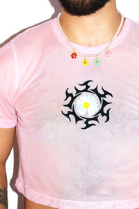 Daisy Ink Mesh Extreme Crop Tee- Pink