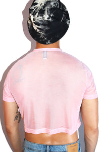 Daisy Ink Mesh Extreme Crop Tee- Pink