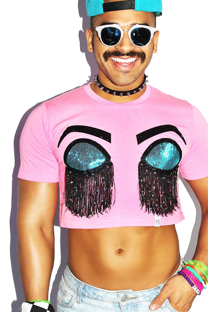 Sleeping Bitch Face Fringe Crop Tee- Neon Pink