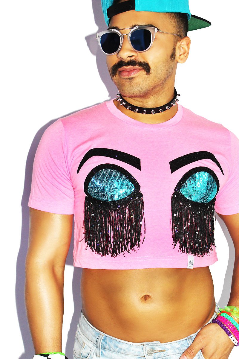 Sleeping Bitch Face Fringe Crop Tee- Neon Pink