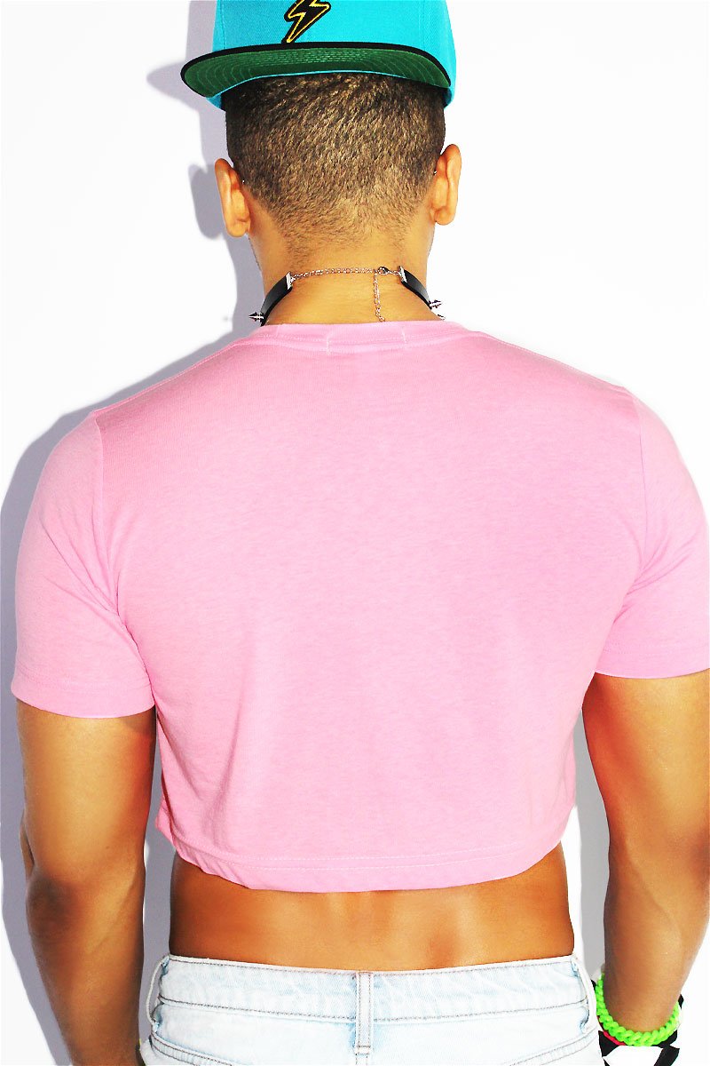 Sleeping Bitch Face Fringe Crop Tee- Neon Pink