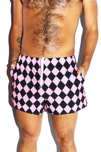 Bubble Gum Harlequin All Over Active Shorts- Pink