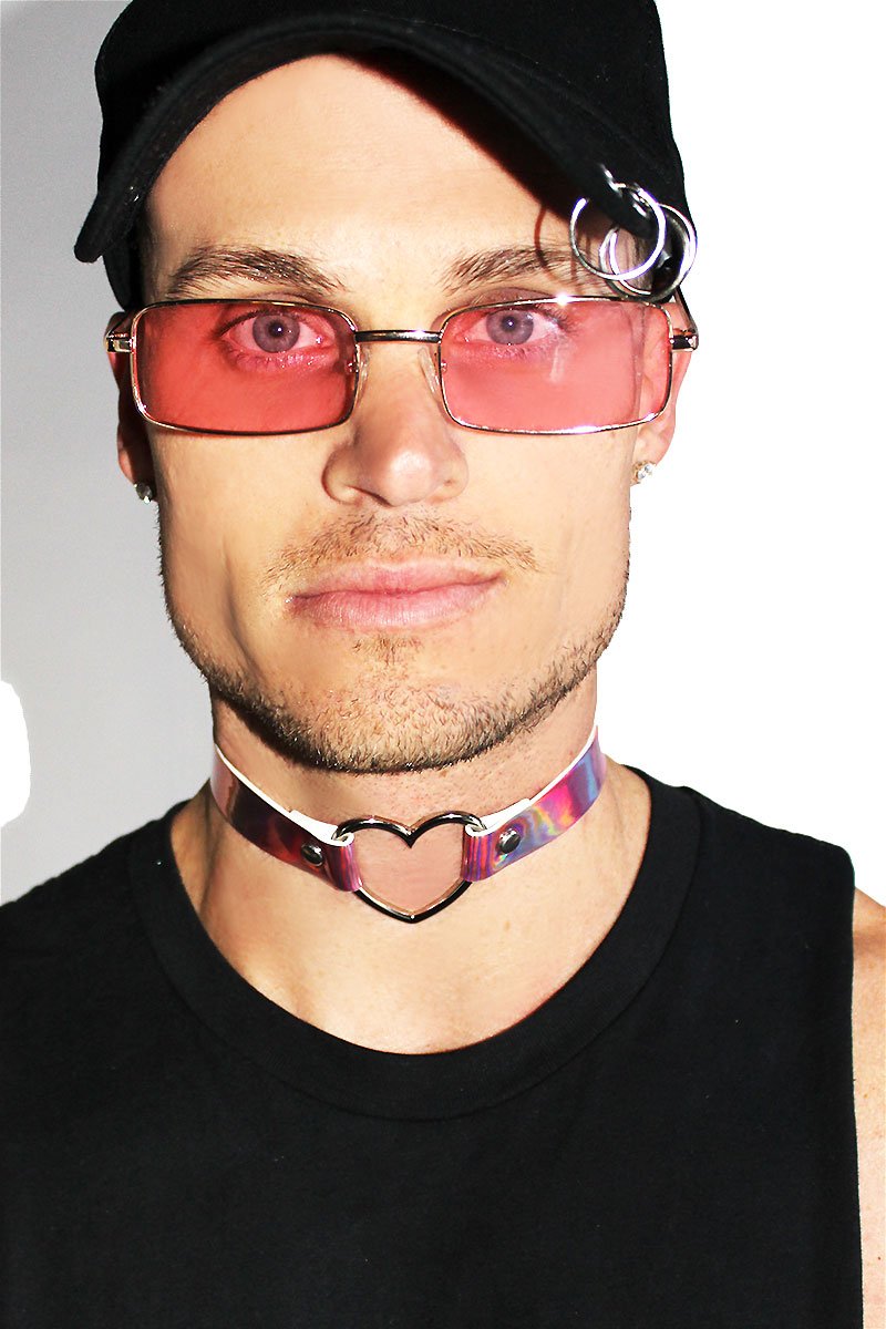 Holographic Heart Choker-Pink