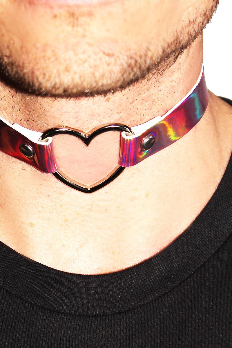 Holographic Heart Choker-Pink