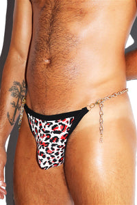 Exotic Animal Chain Thong- Red
