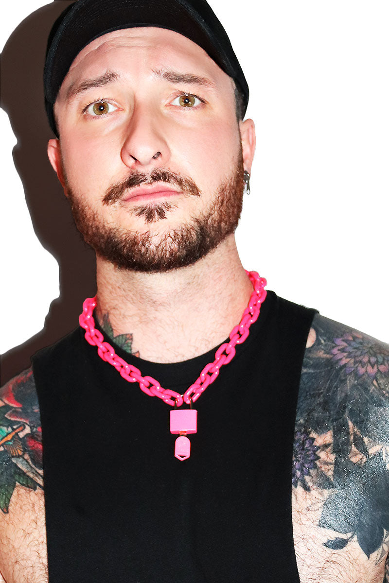 Neon Chain Lock Necklace - Pink