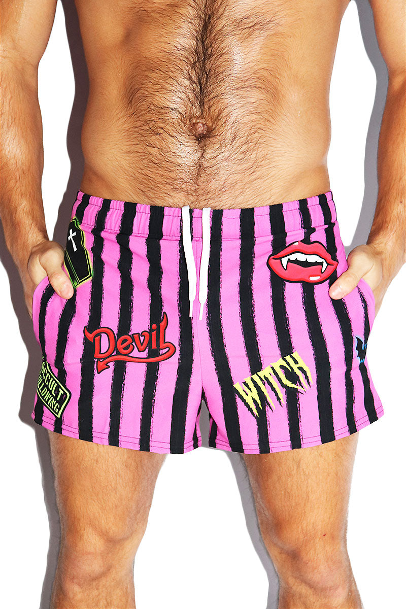 Mall Goth All Over Active Shorts- Pink