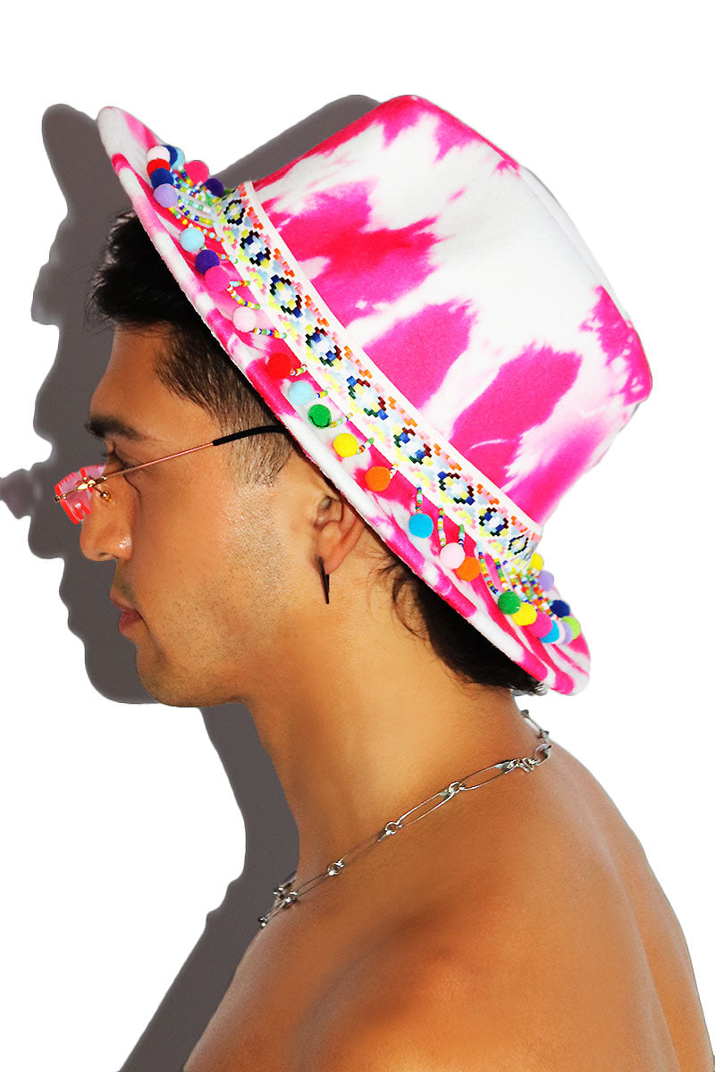 Festival Fringe Wide Brim Hat - Pink
