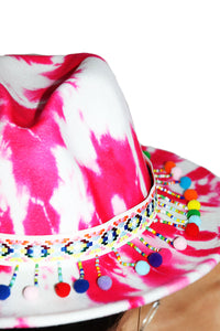 Festival Fringe Wide Brim Hat - Pink