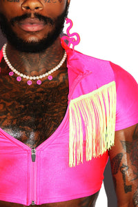 Country Icon Fringe Jacket -Neon Pink