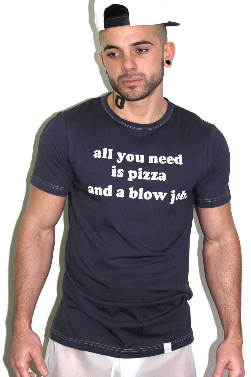 Pizza and a Blow Job Tee- Navy