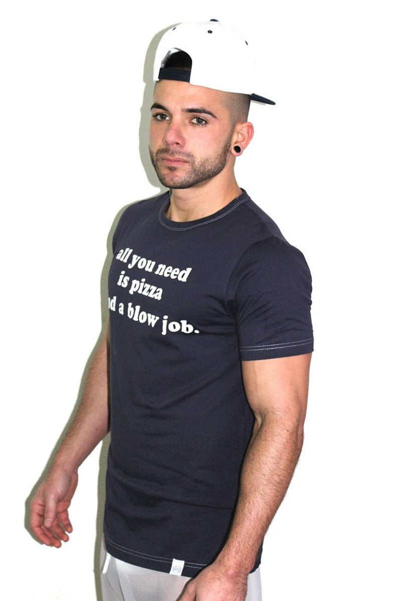 Pizza and a Blow Job Tee- Navy
