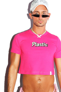 Plastic Crop Tee-Fuchsia