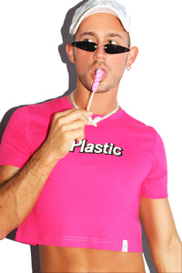 Plastic Crop Tee-Fuchsia