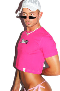 Plastic Crop Tee-Fuchsia