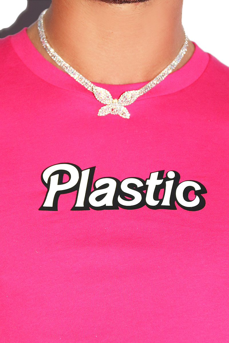 Plastic Crop Tee-Fuchsia