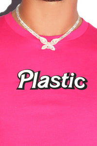 Plastic Crop Tee-Fuchsia