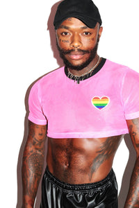 Gay Love Mesh Extreme Crop Tee- Pink