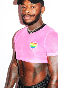Gay Love Mesh Extreme Crop Tee- Pink