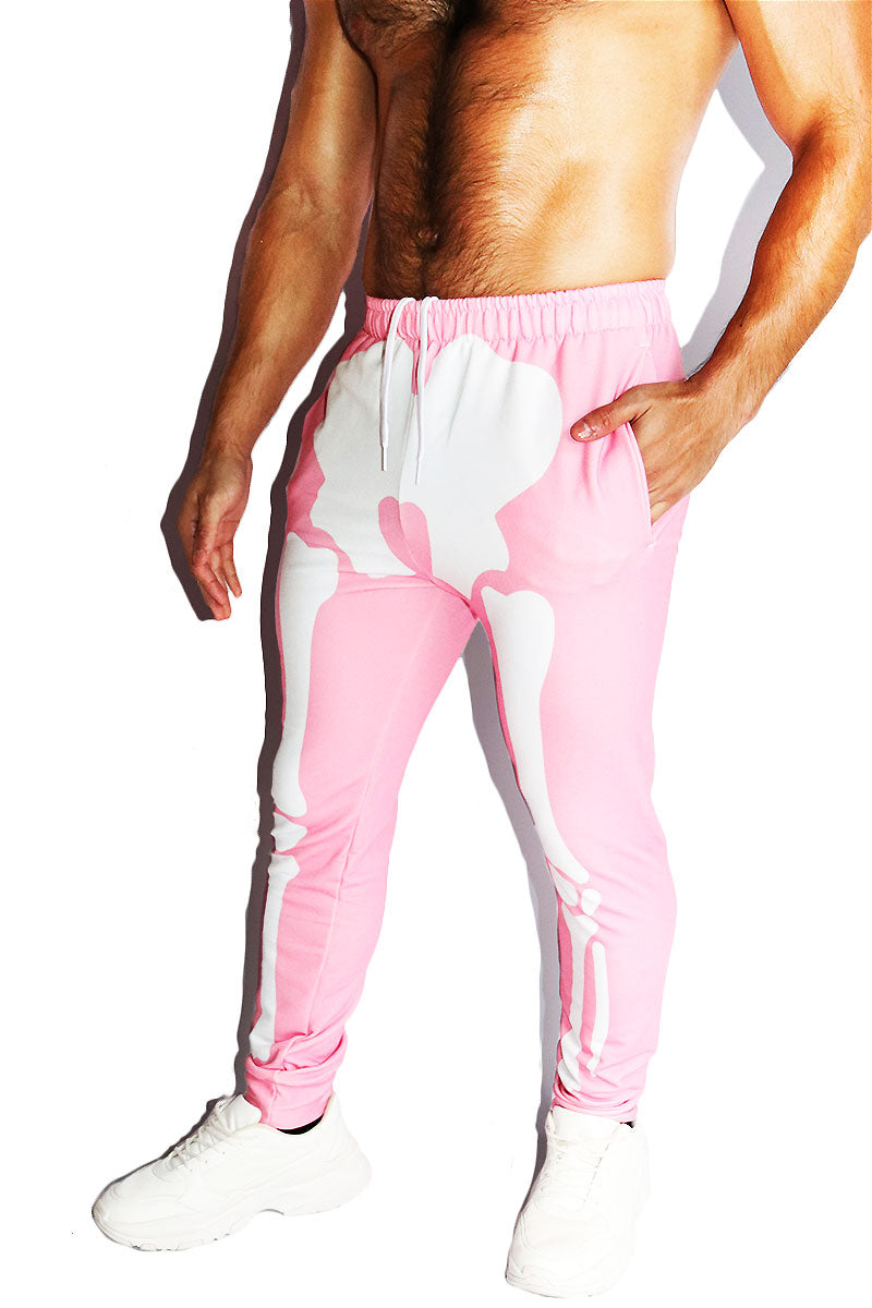 Skeleton All Over Print Sweatpants- Pink